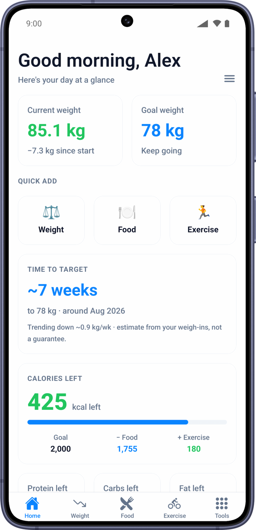 Weightlytic mobile app dashboard built by Steony